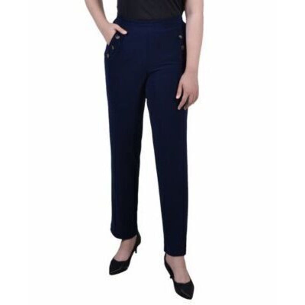 NY Collection Women's Blue Petites High Waist Work Pants PXL NWT
